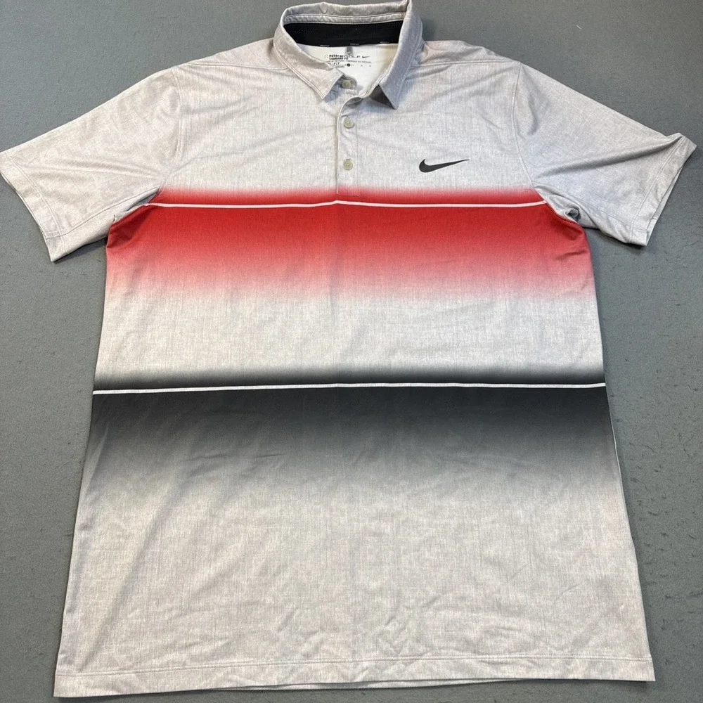 Nike GOLF SHIRT Dri-FIT Men's LARGE STANDARD FIT  PERFORMANCE Red Black  PRINT